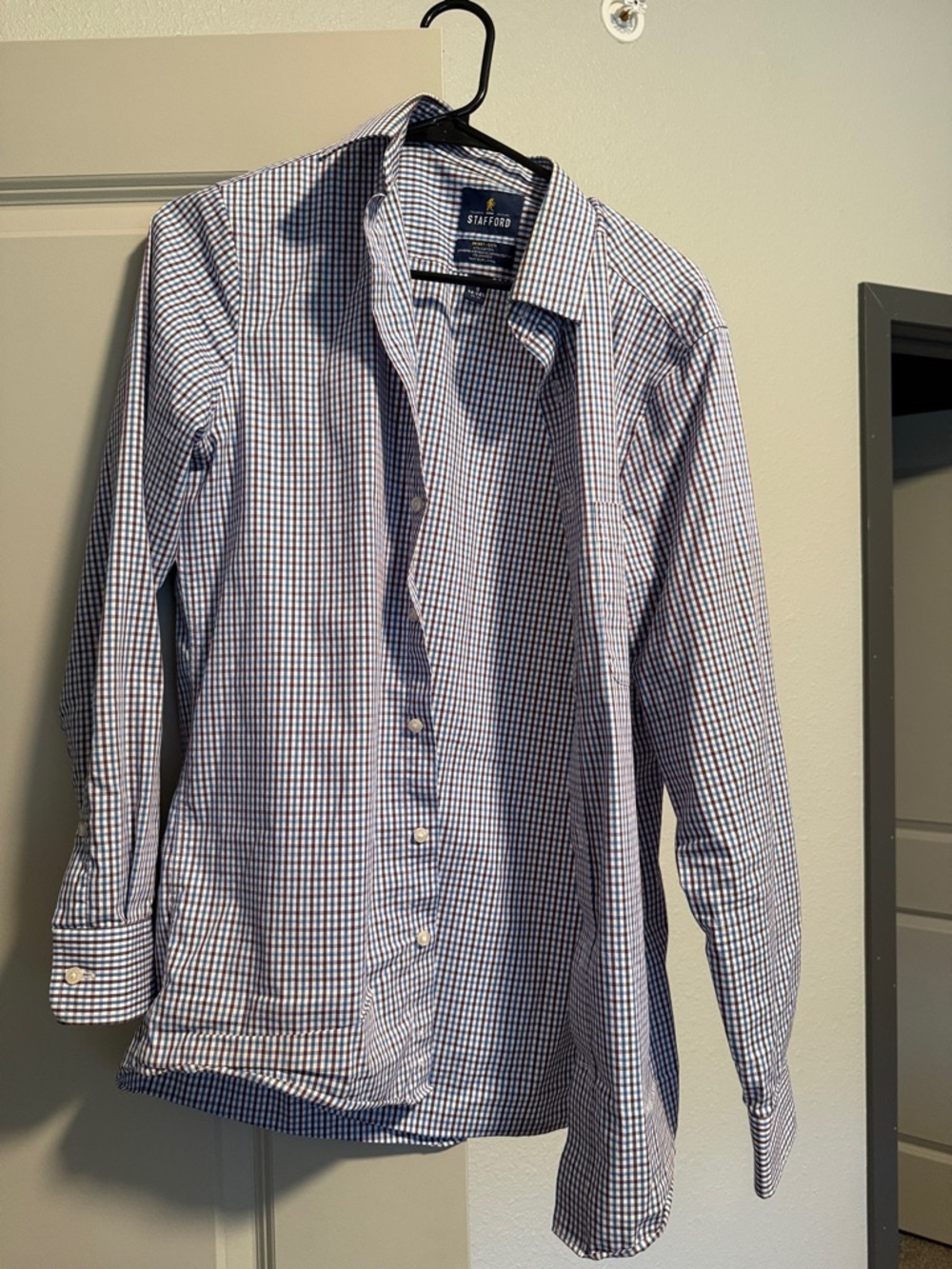 Stafford Blue and White Micro Check Dress Shirt
